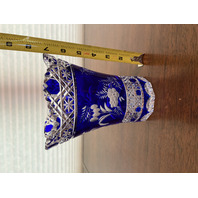 RARE VTG MEISSEN Cobalt Blue Cut To Clear Floral Etched Vase 7"H HTF SIGNED