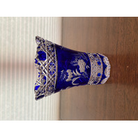 RARE VTG MEISSEN Cobalt Blue Cut To Clear Floral Etched Vase 7"H HTF SIGNED