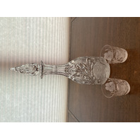 STUNNING VTG HEAVY DEEP Cut Glass Crystal Floral/Hobstar Etched Decanter SET(3)