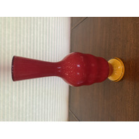 BEAUTIFUL VTG 1998 TONY CRAY Red & Orange Hand Blown Art Glass Vase SIGNED 14.5"