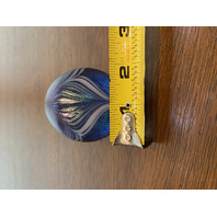 GORGEOUS Blue Iridescent Small PULLED FEATHER Art Glass Paperweight 2"H SIGNED