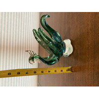 BEAUTIFUL VTG Green & Blue Freeform Art Glass Bird Sculpture 7"H
