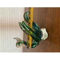BEAUTIFUL VTG Green & Blue Freeform Art Glass Bird Sculpture 7"H