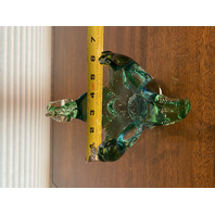 BEAUTIFUL VTG Green & Blue Freeform Art Glass Bird Sculpture 7"H
