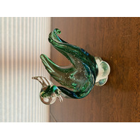 BEAUTIFUL VTG Green & Blue Freeform Art Glass Bird Sculpture 7"H