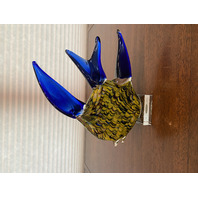 STUNNING MURANO Yellow & Blue Art Glass Angel Fish Sculpture W/LABEL & Flecks 9"