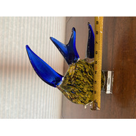 STUNNING MURANO Yellow & Blue Art Glass Angel Fish Sculpture W/LABEL & Flecks 9"