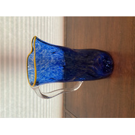 GEORGEOUS LARGE 2019 Cobalt Blue & Yellow Art Glass Pitcher 11.5"H Signed
