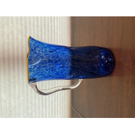 GEORGEOUS LARGE 2019 Cobalt Blue & Yellow Art Glass Pitcher 11.5"H Signed