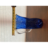 GEORGEOUS LARGE 2019 Cobalt Blue & Yellow Art Glass Pitcher 11.5"H Signed