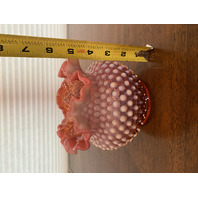 GORGEOUS VTG FENTON Cranberry Opalescent Hobnail Ruffled Art Glass Vase 5"H