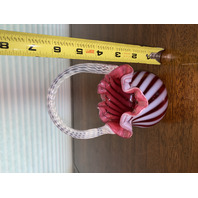 STUNNING VTG FENTON Cranberry Opalescent Swirl Glass Basket Swirl Handle 6.25"H