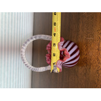 STUNNING VTG FENTON Cranberry Opalescent Swirl Glass Basket Swirl Handle 6.25"H