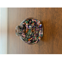 BEAUTIFUL VTG Multicolored Confetti Glass Perfume Paperweight Base 3.25"H SIGNED