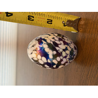 BEAUTIFUL White Splatter Iridescent Egg Shaped Art Glass Paperweight 3"H