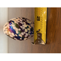 BEAUTIFUL White Splatter Iridescent Egg Shaped Art Glass Paperweight 3"H