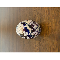 BEAUTIFUL White Splatter Iridescent Egg Shaped Art Glass Paperweight 3"H