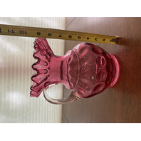 BEAUTIFUL VTG FENTON Cranberry French Opalescent THUMBPRINT Glass Pitcher 9.25"H