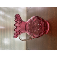 BEAUTIFUL VTG FENTON Cranberry French Opalescent THUMBPRINT Glass Pitcher 9.25"H