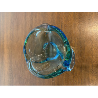 BEAUTIFUL VTG MURANO Blue & Green Art Glass Ashtray Bowl 6.75"W ITALY