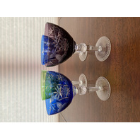 STUNNING SET(4) VTG Multicolored Cut To Clear Grape & Star Pattern Glasses 6.5"H