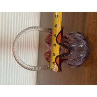 STUNNING VTG FENTON MULBERRY Swirl Handle Dot Optic Art Glass Basket 8"H