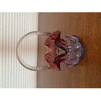 STUNNING VTG FENTON MULBERRY Swirl Handle Dot Optic Art Glass Basket 8"H