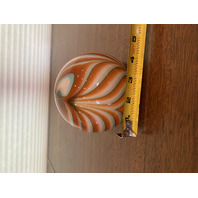 STUNNING VTG LARGE Orange & White Swirled Art Glass Paperweight 4.5"W