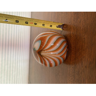 STUNNING VTG LARGE Orange & White Swirled Art Glass Paperweight 4.5"W