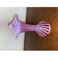 STUNNING VTG FENTON Cranberry Striped Jack In The Pulpit Vase W/LABEL 8.25"H