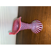 STUNNING VTG FENTON Cranberry Striped Jack In The Pulpit Vase W/LABEL 8.25"H