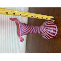 STUNNING VTG FENTON Cranberry Striped Jack In The Pulpit Vase W/LABEL 8.25"H