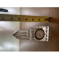 BEAUTIFUL VTG WATERFORD Crystal Obelisk Pyramid Desk Clock SIGNED 5.75"H IRELAND