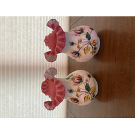 VTG FENTON For L.G. WRIGHT Peach Blow Satin MOSS ROSE PAINTED VASES 10"H PAIR