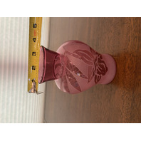 VTG KELSEY MURPHY PILGRIM Cranberry Frosted Cameo Etched Floral Vase 6"H SIGNED