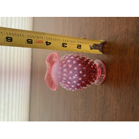 VTG FENTON Cranberry Opalescent Hobnail Tri Lobe Bud Vase W/Ruffled Rim 3.75"H
