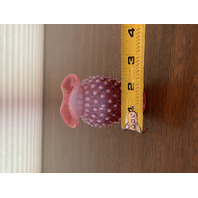 VTG FENTON Cranberry Opalescent Hobnail Tri Lobe Bud Vase W/Ruffled Rim 3.75"H