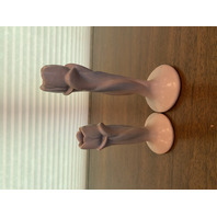 VTG VAN BRIGGLE Pink/Purple Tulip Pottery Candesticks PAIR 7.75"H, 5.75"  MARKED