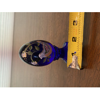 VTG FENTON Cobalt Blue PAINTED BIRD & FLORAL LTD ED #257/3000 Glass Egg 3.75"H