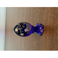 VTG FENTON Cobalt Blue PAINTED BIRD & FLORAL LTD ED #257/3000 Glass Egg 3.75"H