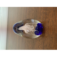 BEAUTIFUL VTG Cobalt Blue Abstract Jellyfish W/Bubbles Egg Paperweight 3.75"H