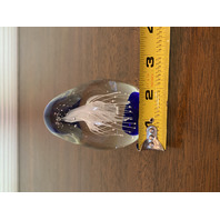 BEAUTIFUL VTG Cobalt Blue Abstract Jellyfish W/Bubbles Egg Paperweight 3.75"H