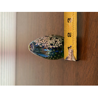 STUNNING Glass Eye Studio Green Iridescent Egg Shaped Paperweight W/Bubbles 3.5"