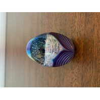 STUNNING Glass Eye Studio Iridescent PULLED FEATHER Egg Shaped Paperweight 3"H