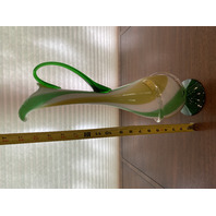 GORGEOUS LARGE VTG MURANO Green & Yellow Swirl Art Glass Pitcher Vase 17.25"H