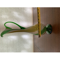 GORGEOUS LARGE VTG MURANO Green & Yellow Swirl Art Glass Pitcher Vase 17.25"H