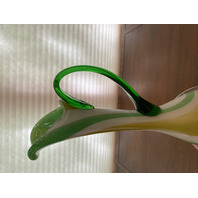 GORGEOUS LARGE VTG MURANO Green & Yellow Swirl Art Glass Pitcher Vase 17.25"H