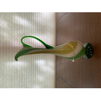 GORGEOUS LARGE VTG MURANO Green & Yellow Swirl Art Glass Pitcher Vase 17.25"H