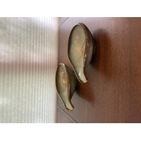 PAIR Of VTG Frankoma Prairie Green & Bronze Large Art Pottery Bowls #214