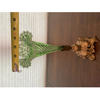 STUNNING VTG Green Opalescent Trumpet Swirl Single Horn Glass Epergne 11.5"H